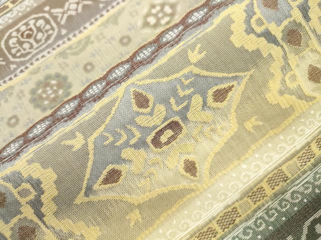 平和屋着物●両面 六通柄袋帯 幾何学文 正絹 逸品 未使用 CABM0423dy