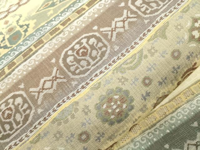 平和屋着物●両面 六通柄袋帯 幾何学文 正絹 逸品 未使用 CABM0423dy