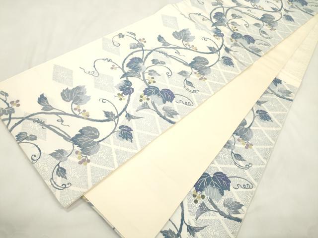 平和屋着物●六通柄袋帯 唐織 藍 葡萄蔦の葉文 正絹 逸品 CABM0424dy