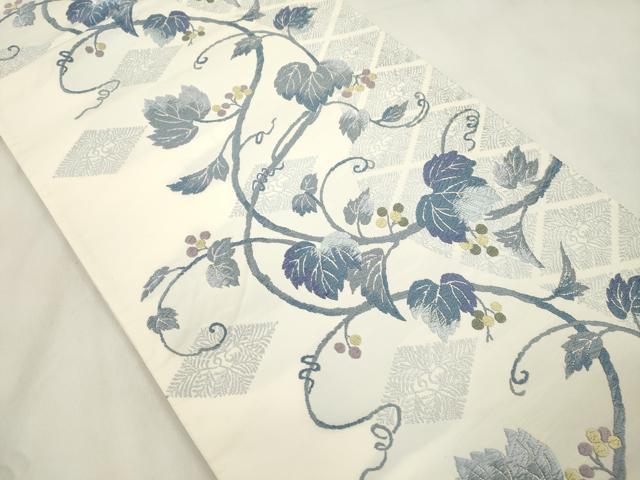 平和屋着物●六通柄袋帯 唐織 藍 葡萄蔦の葉文 正絹 逸品 CABM0424dy