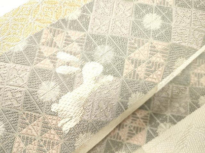 平和屋着物●六通柄袋帯 跳兎 金銀糸 正絹 逸品 CABM0425dy