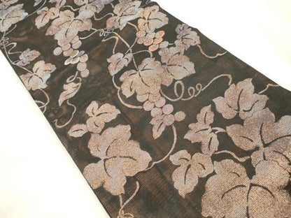 平和屋着物●六通柄袋帯　葡萄蔦の葉文　正絹　逸品　未使用　CABM0429dy