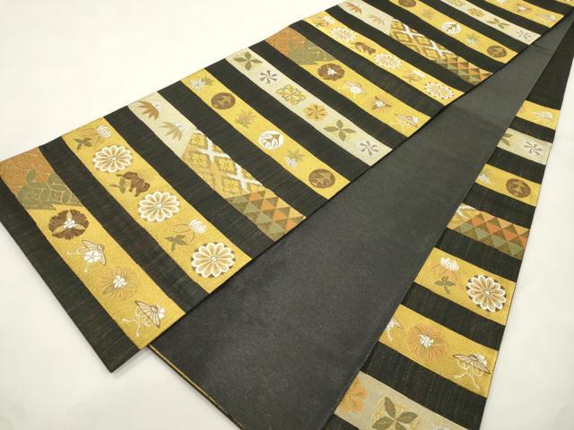 平和屋着物●六通柄袋帯 唐織 三寶 横段草花文 金銀糸 正絹 逸品 CABM0435dy