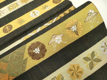 平和屋着物●六通柄袋帯 唐織 三寶 横段草花文 金銀糸 正絹 逸品 CABM0435dy