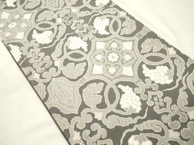 平和屋着物●両面　六通柄袋帯　葡萄蔦の葉文　銀糸　正絹　逸品　CABM0439dy