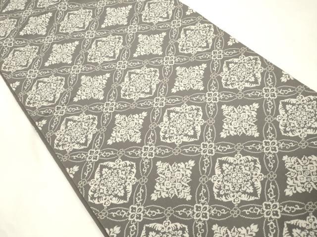 平和屋着物●両面　六通柄袋帯　葡萄蔦の葉文　銀糸　正絹　逸品　CABM0439dy