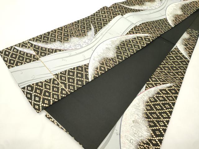 平和屋着物●袋帯 螺鈿 流水花文 黒地 金彩 正絹 逸品 CABM0445dy