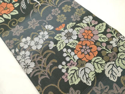 平和屋着物●両面 六通柄袋帯 草花文 正絹 逸品 CABM0448dy
