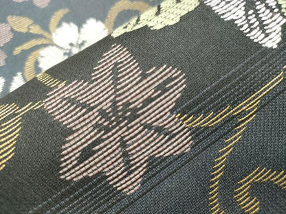 平和屋着物●両面 六通柄袋帯 草花文 正絹 逸品 CABM0448dy