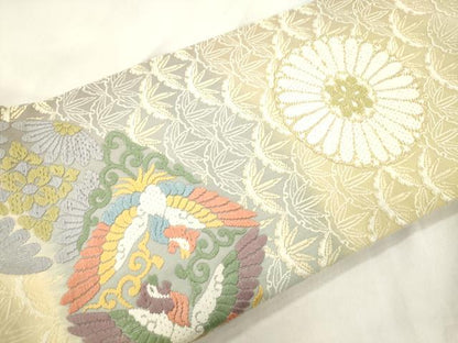平和屋着物●西陣　　芳彩美術織物　ワンタッチつけ帯　唐織　花鳥丸文　正絹　逸品　CABM0470dy