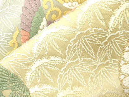 平和屋着物●西陣　　芳彩美術織物　ワンタッチつけ帯　唐織　花鳥丸文　正絹　逸品　CABM0470dy