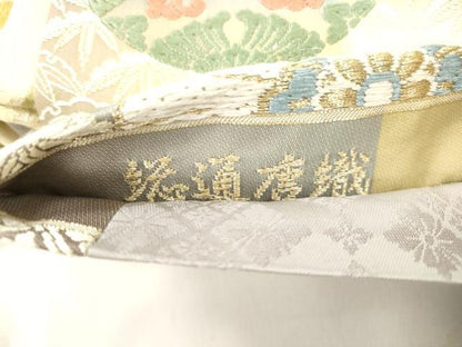 平和屋着物●西陣　　芳彩美術織物　ワンタッチつけ帯　唐織　花鳥丸文　正絹　逸品　CABM0470dy