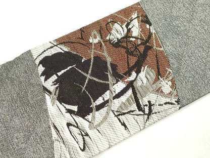 平和屋着物●九寸名古屋帯　幾何学文　銀糸　正絹　逸品　CABM0487dy
