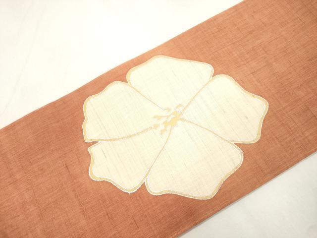平和屋着物＊夏物　九寸名古屋帯　駒刺繍　舞花文　銀彩　麻　逸品　CABM0490dy