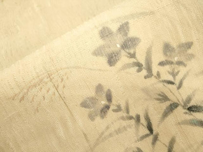 平和屋着物●九寸名古屋帯　手描き　紬地　草花文　正絹　逸品　CABM0491dy