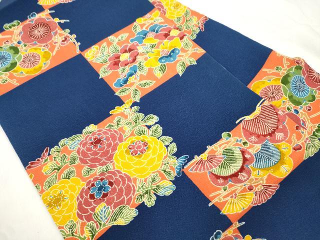 平和屋着物●全通柄九寸名古屋帯　型染め　草花文　鬼しぼ縮緬　正絹　逸品　CABM0493dy
