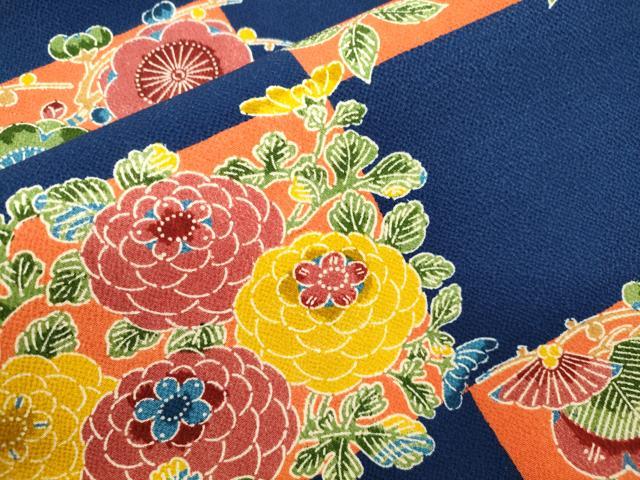 平和屋着物●全通柄九寸名古屋帯　型染め　草花文　鬼しぼ縮緬　正絹　逸品　CABM0493dy