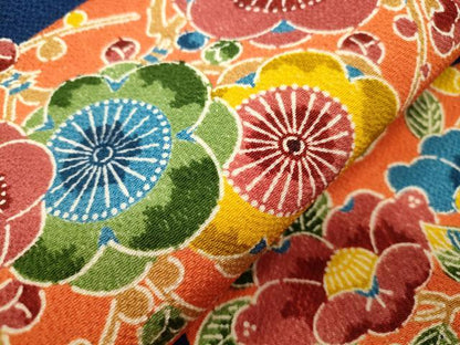平和屋着物●全通柄九寸名古屋帯　型染め　草花文　鬼しぼ縮緬　正絹　逸品　CABM0493dy