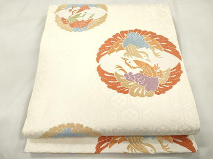 平和屋着物●九寸開き名古屋帯　唐織　向い鳥文　正絹　逸品　CABM0494dy