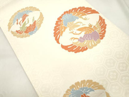 平和屋着物●九寸開き名古屋帯　唐織　向い鳥文　正絹　逸品　CABM0494dy