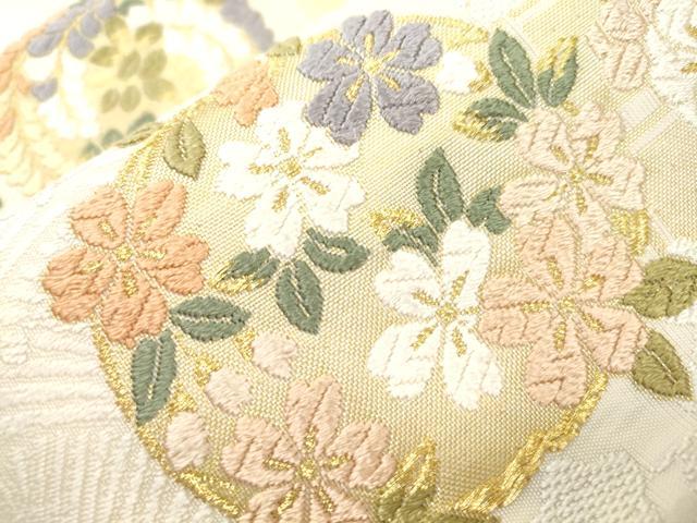 平和屋着物●六通柄袋帯　唐織　草木染　新小石丸　四季花の丸　金糸　正絹　逸品　CABM0506dy