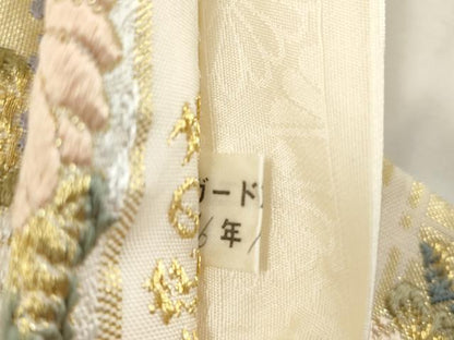 平和屋着物●六通柄袋帯　唐織　草木染　新小石丸　四季花の丸　金糸　正絹　逸品　CABM0506dy