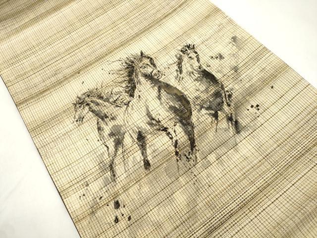 平和屋着物●太鼓柄袋帯 手描き 紬地 馬 正絹 逸品 CABM0508dy