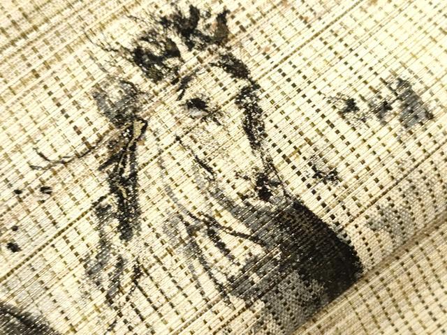 平和屋着物●太鼓柄袋帯 手描き 紬地 馬 正絹 逸品 CABM0508dy