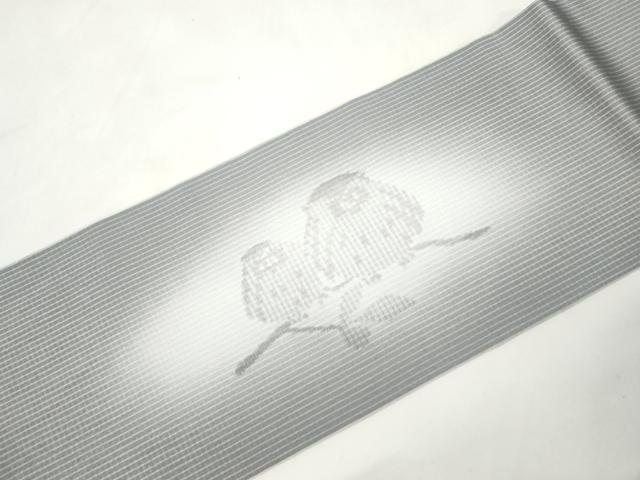 平和屋着物●九寸名古屋帯　ビロード　一刀彫　梟　正絹　逸品　CABM0516dy