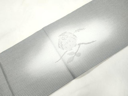 平和屋着物●九寸名古屋帯　ビロード　一刀彫　梟　正絹　逸品　CABM0516dy