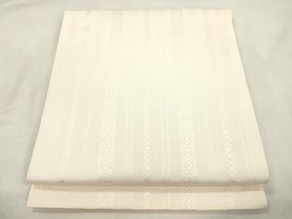 平和屋着物●本場筑前博多織　八寸名古屋帯　献上　鳥の子色　正絹　逸品　未使用　CABM0522dy