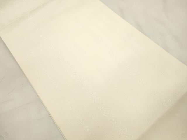 平和屋着物●本場筑前博多織　八寸名古屋帯　献上　鳥の子色　正絹　逸品　未使用　CABM0522dy