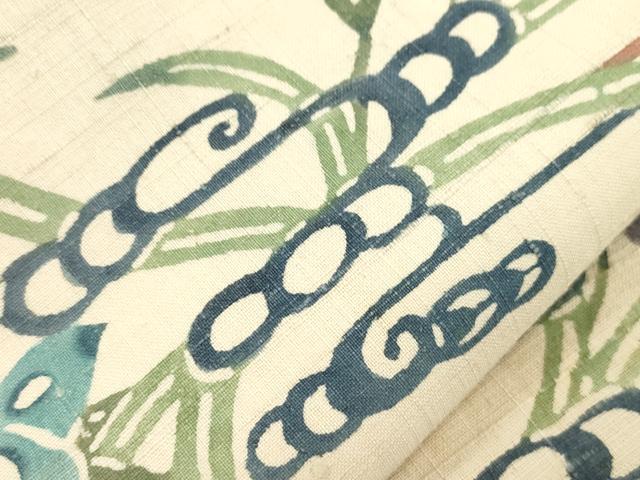 平和屋着物●九寸名古屋帯　紬地　紅型　草花文　正絹　逸品　CABM0524dy