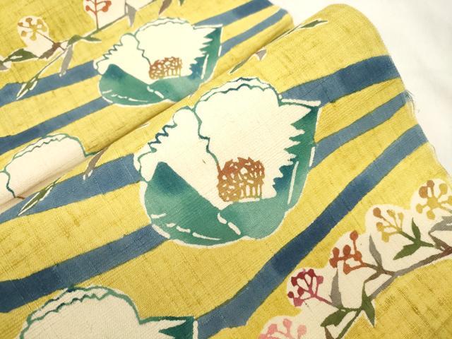 平和屋着物●九寸開き名古屋帯　紬地　型染め　草花文　正絹　逸品　CABM0529dy