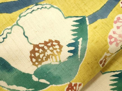 平和屋着物●九寸開き名古屋帯　紬地　型染め　草花文　正絹　逸品　CABM0529dy