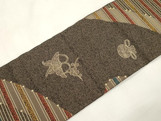 平和屋着物●八寸名古屋帯　霞花蝶文　正絹　逸品　CABM0530dy