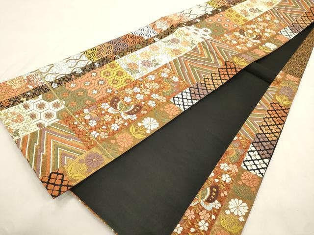 平和屋着物●西陣　河合美術織物謹製　六通柄袋帯　唐織　花蝶文　金銀糸　正絹　逸品　CABM0557dy