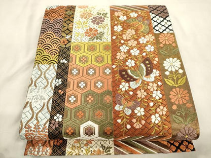 平和屋着物●西陣　河合美術織物謹製　六通柄袋帯　唐織　花蝶文　金銀糸　正絹　逸品　CABM0557dy