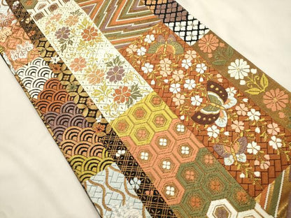 平和屋着物●西陣　河合美術織物謹製　六通柄袋帯　唐織　花蝶文　金銀糸　正絹　逸品　CABM0557dy