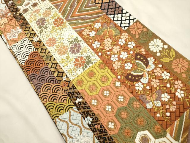 平和屋着物●西陣　河合美術織物謹製　六通柄袋帯　唐織　花蝶文　金銀糸　正絹　逸品　CABM0557dy