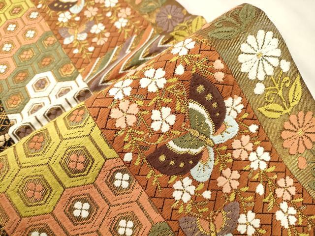 平和屋着物●西陣　河合美術織物謹製　六通柄袋帯　唐織　花蝶文　金銀糸　正絹　逸品　CABM0557dy