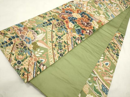 平和屋着物●西陣　白綾苑大庭 　六通柄袋帯　草花文　金糸　正絹　逸品　CABM0559dy