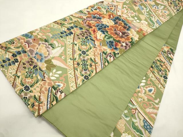 平和屋着物●西陣　白綾苑大庭 　六通柄袋帯　草花文　金糸　正絹　逸品　CABM0559dy