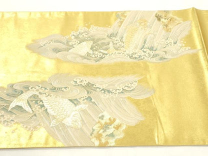平和屋着物●太鼓柄袋帯　作家物　竜門登鯉　金彩　正絹　逸品　CABM0572dy