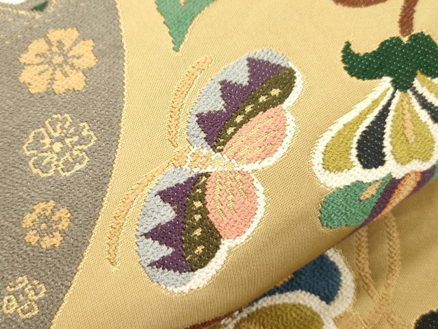 平和屋着物●西陣　白綾苑大庭　六通柄袋帯　花蝶鳥文　金糸　正絹　逸品　CABM0573dy