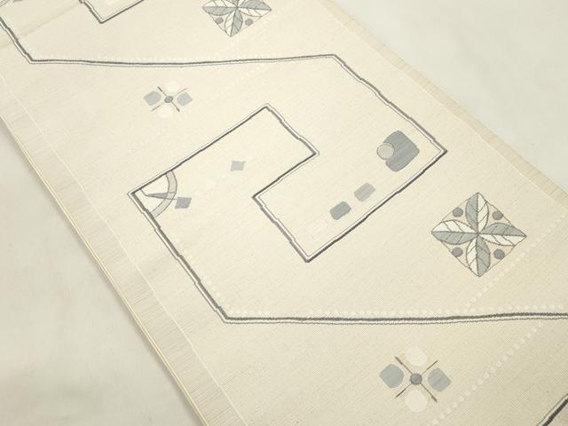 平和屋着物●六通柄袋帯　白泥　大島好み　幾何学文　正絹　逸品　CABM0576dy