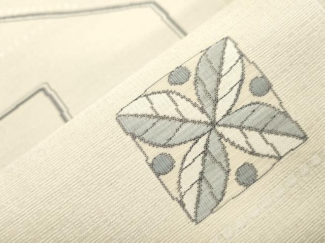 平和屋着物●六通柄袋帯　白泥　大島好み　幾何学文　正絹　逸品　CABM0576dy