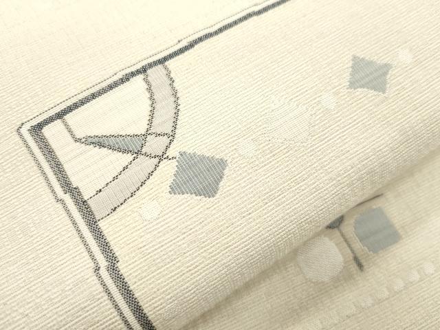 平和屋着物●六通柄袋帯　白泥　大島好み　幾何学文　正絹　逸品　CABM0576dy