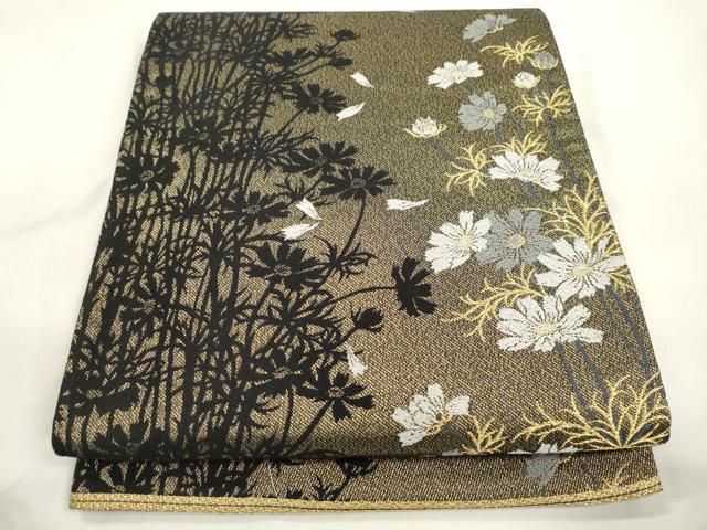 平和屋着物●巨匠　前田華清　手描き　両面　六通柄袋帯　草花文　金糸　正絹　逸品　CABM0580dy