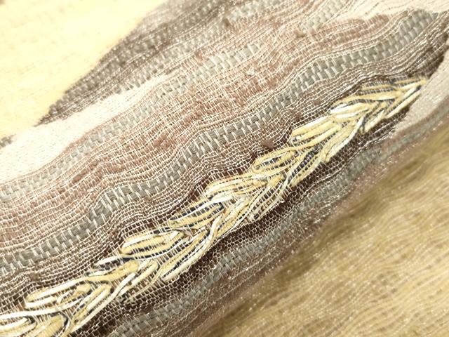 平和屋着物●全通柄袋帯　櫛織　幾何学文　銀糸　正絹　逸品　CABM0583dy